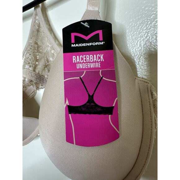Maidenform Racerback Bra Size 38B NEW Nude/Beige Front Clasp Padded - Picture 3 of 7